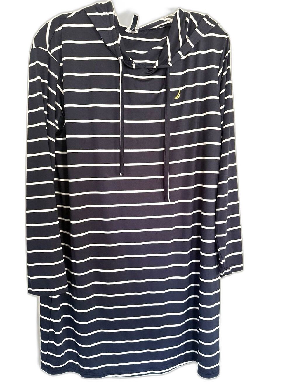Nautica Navy Stripe Hoodie Dress Sz Md/Lg stretch Long Sleeve Knee Length